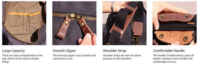 IBLX™ Men&#39;s Vintage Canvas Travel Duffle Tote Weekend Gym Bag w/ Leather Trim Duffle Travel Bag IBLX™ 