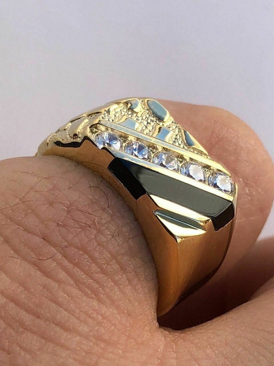 iSilver™ Men's 14k Gold + 925 Sterling Silver Black Onyx CZ Diamond Ring men's ring iSilver™ Fashion 