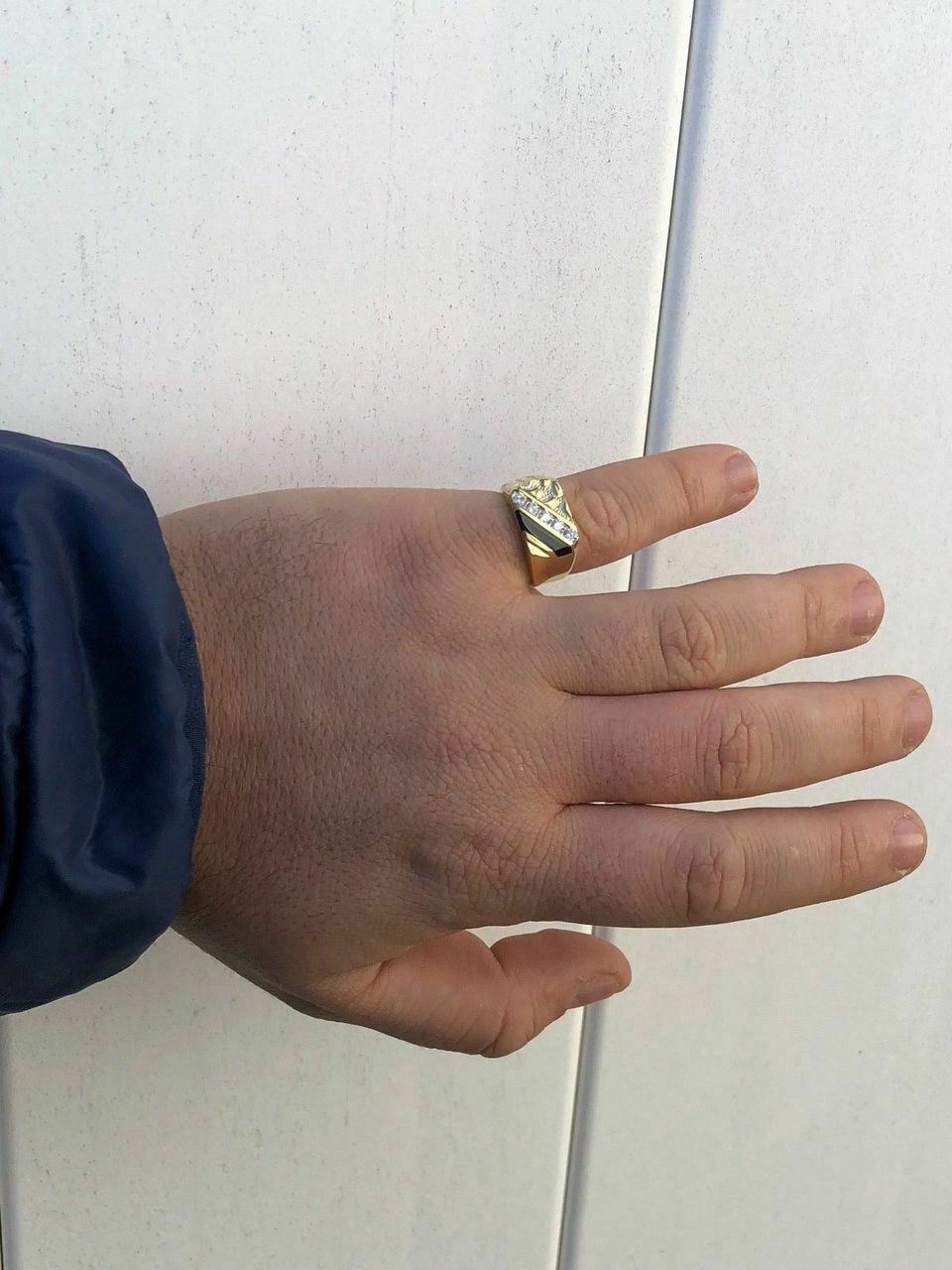 iSilver™ Men's 14k Gold + 925 Sterling Silver Black Onyx CZ Diamond Ring men's ring iSilver™ Fashion 