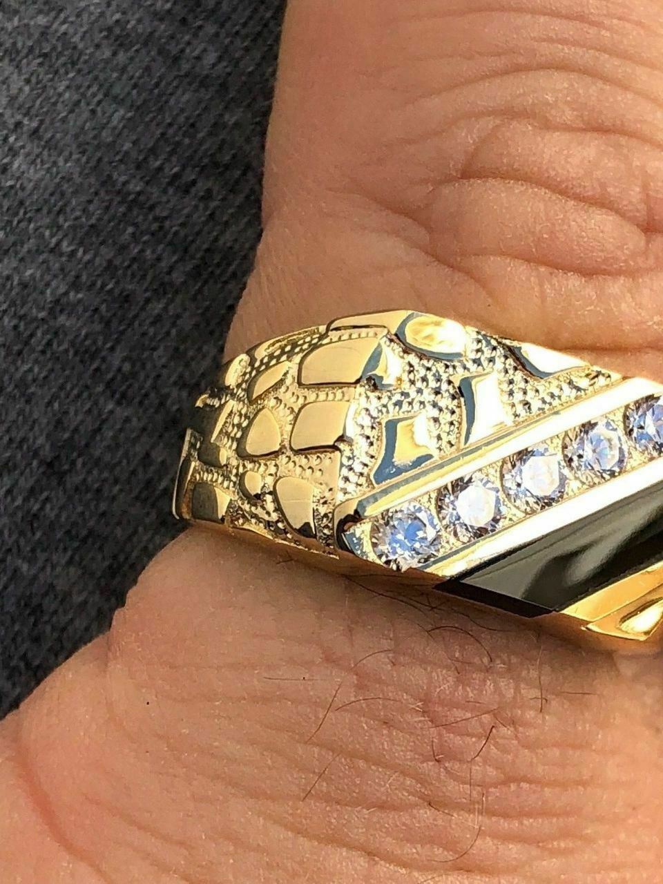 iSilver™ Men's 14k Gold + 925 Sterling Silver Black Onyx CZ Diamond Ring men's ring iSilver™ Fashion 