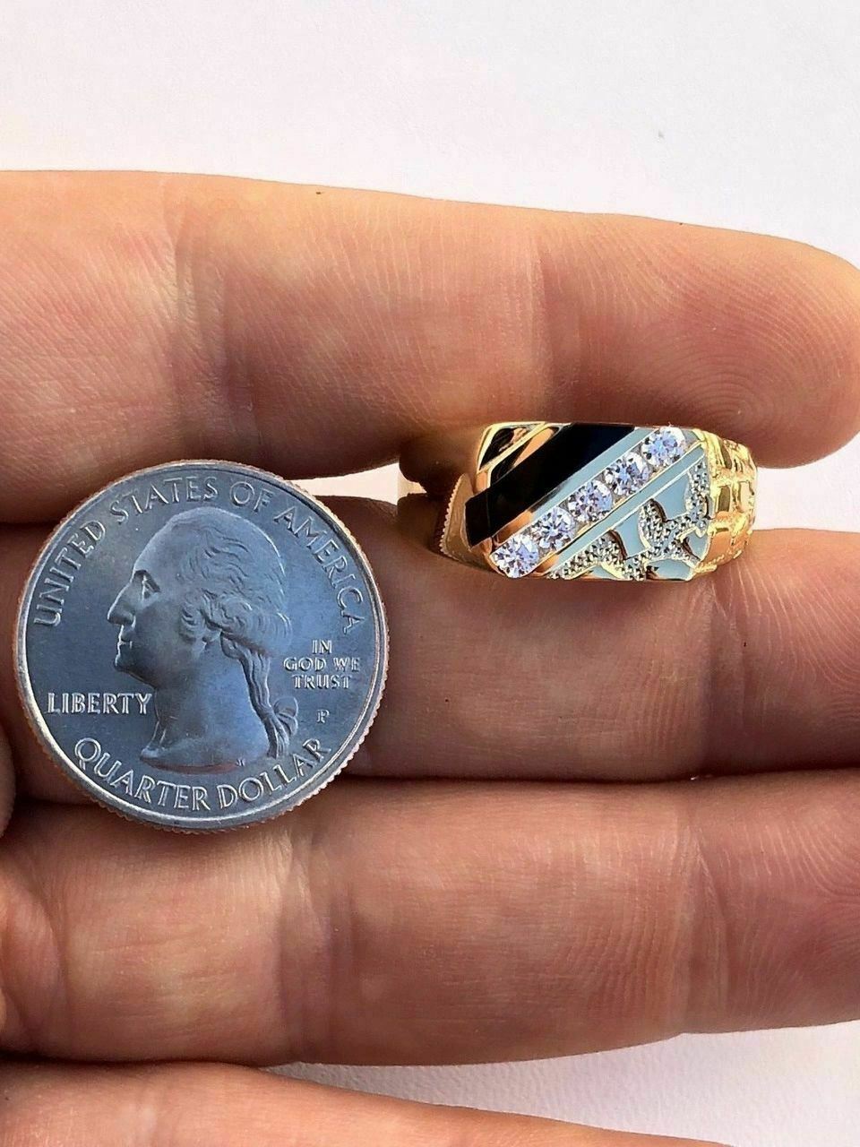 iSilver™ Men&#39;s 14k Gold + 925 Sterling Silver Black Onyx CZ Diamond Ring men&#39;s ring iSilver™ Fashion 