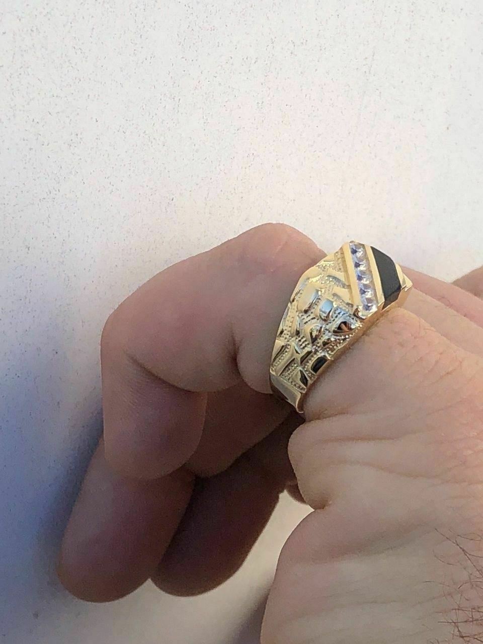 iSilver™ Men's 14k Gold + 925 Sterling Silver Black Onyx CZ Diamond Ring men's ring iSilver™ Fashion 