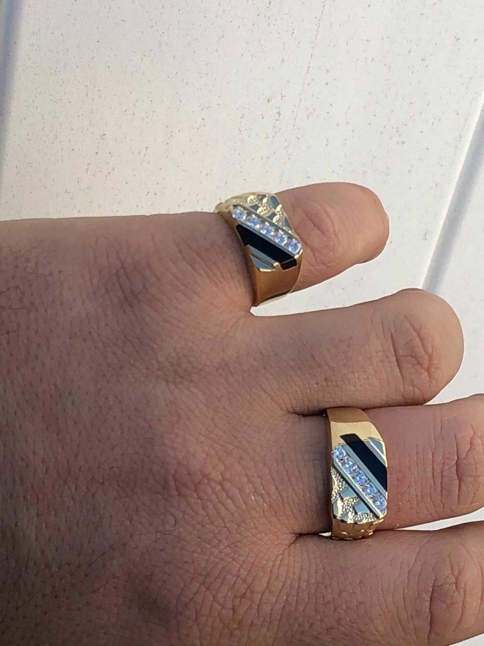 iSilver™ Men's 14k Gold + 925 Sterling Silver Black Onyx CZ Diamond Ring men's ring iSilver™ Fashion 