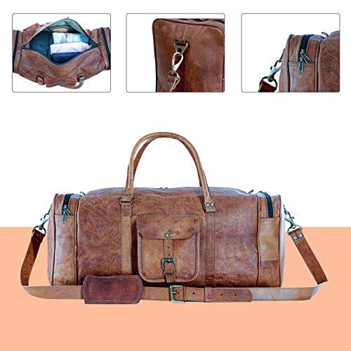KPLeatherZ™ Men's FULL-Grain Leather 24in Brown Duffle Weekend Travel Bag Duffle Travel Bag KPLeatherZ™ 
