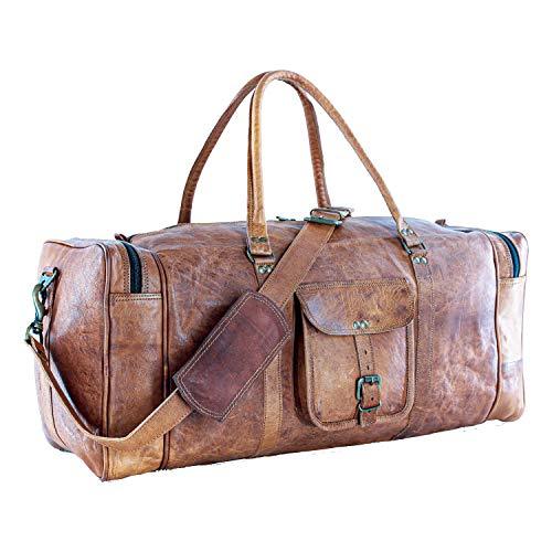 KPLeatherZ™ Men&#39;s FULL-Grain Leather 24in Brown Duffle Weekend Travel Bag Duffle Travel Bag KPLeatherZ™ 