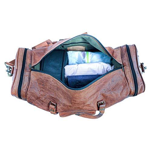 KPLeatherZ™ Men&#39;s FULL-Grain Leather 24in Brown Duffle Weekend Travel Bag Duffle Travel Bag KPLeatherZ™ 