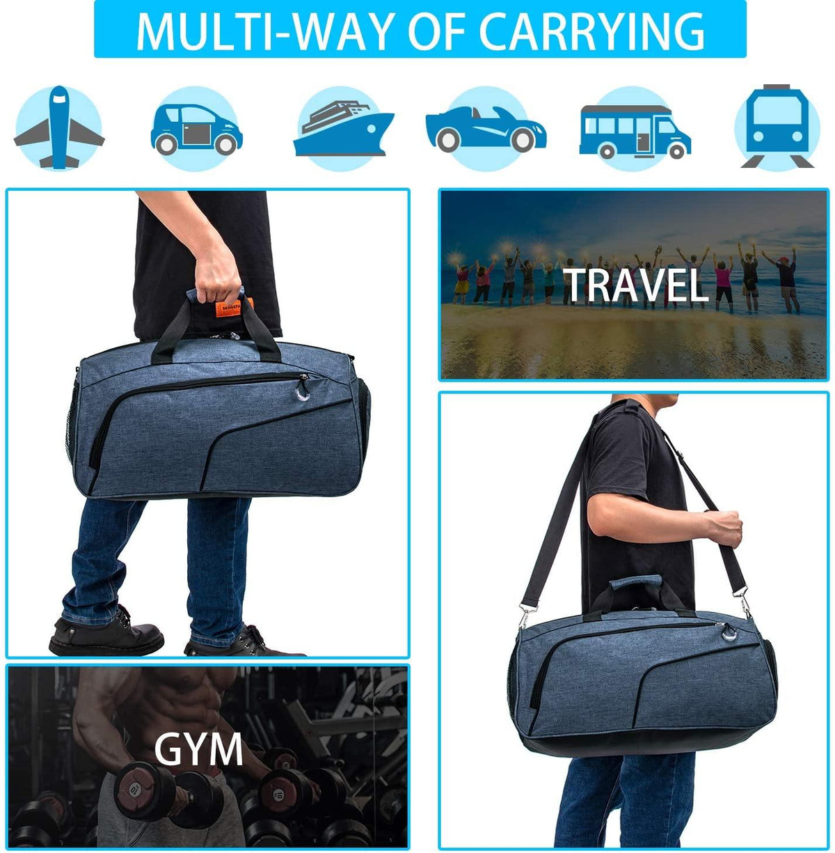 KSportsX™ 20&quot; Oxford Duffel Gym/Travel Bag - Shoe Compartment, Wet Pocket - Overnight Bag Duffle Travel Bag KSportsX™ 