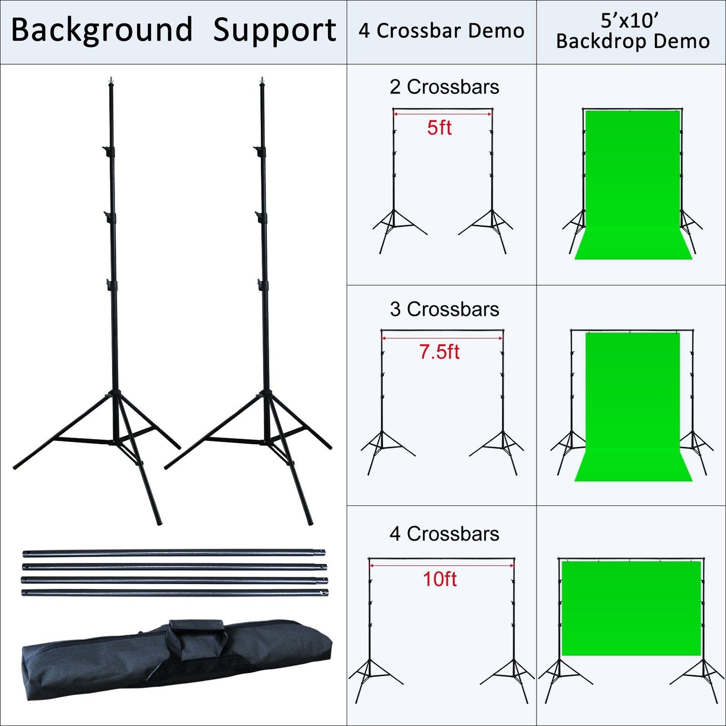 LNCPro™ 9'x10' Adjustable Photography Studio Muslin Background Stand Kit: Softboxes, Umbrella, Backdrop Crossbar photo studio kit LNCPro™ 