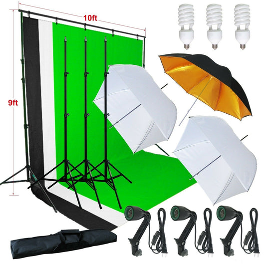 LNCPro™ 9'x10' Adjustable Photography Studio Muslin Background Stand Kit: Softboxes, Umbrella, Backdrop Crossbar photo studio kit LNCPro™ 