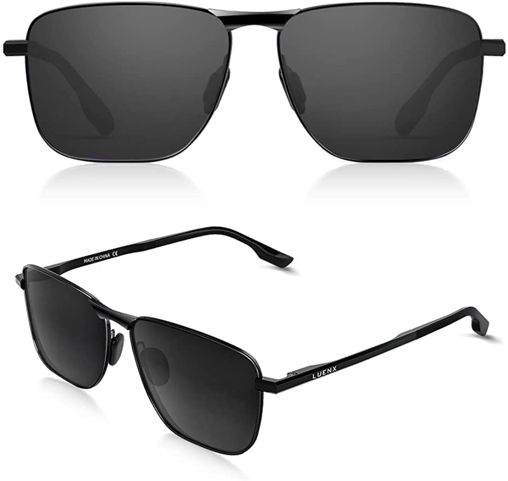 LNXPRO™ Polarized Aviator Sunglasses | Men's UV400 Retro Rectangular Pilot Shades Sunglasses LNXPRO™ All Black 
