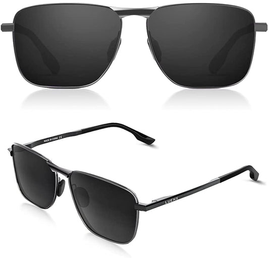 LNXPRO™ Polarized Aviator Sunglasses | Men's UV400 Retro Rectangular Pilot Shades Sunglasses LNXPRO™ Gunmetal Frame 