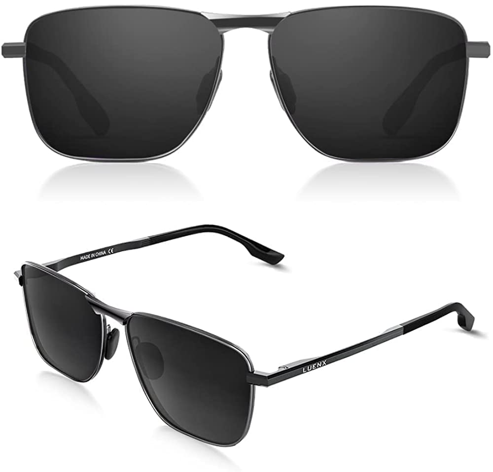 LNXPRO™ Polarized Aviator Sunglasses | Men&#39;s UV400 Retro Rectangular Pilot Shades Sunglasses LNXPRO™ Gunmetal Frame 