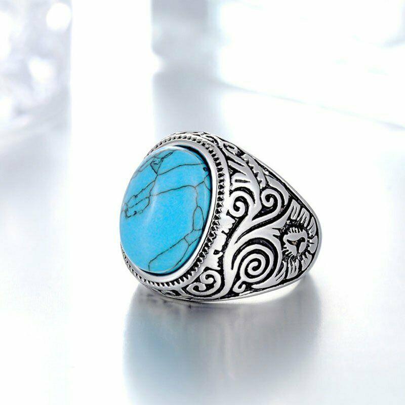 Feather Turquoise Ring for Men Sterling Silver – Boho Magic Jewelry