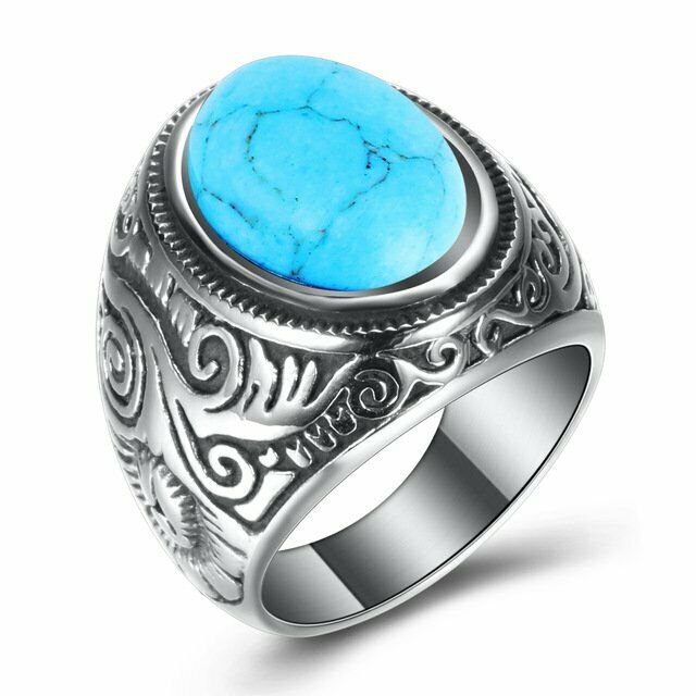 MDL™ Men's Native Indian Stainless Steel Oval Turquoise Ring (Size 7-15) men's ring MDL™ Fashion 