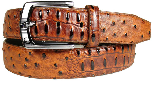 MRoyale™ Men's Faux Alligator Crocodile Skin Belt - Genuine Leather - Metal Buckle mens belts MRoyale™ Brown / Black M 