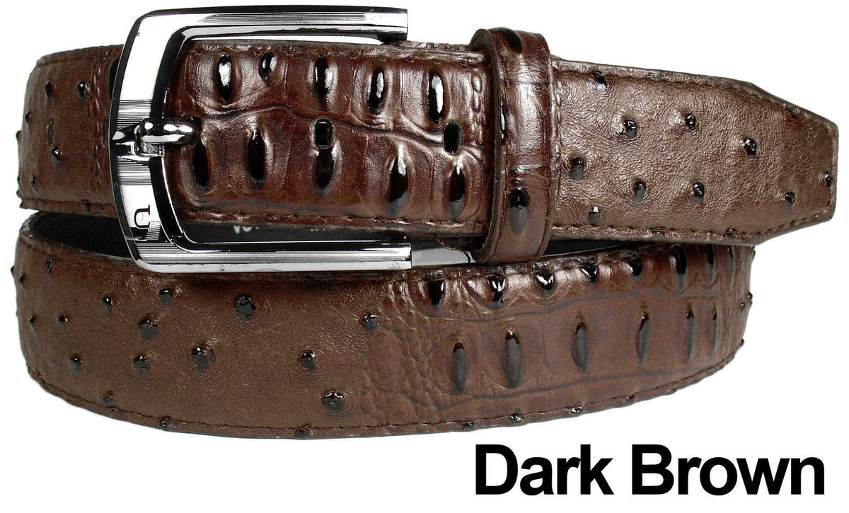 MRoyale™ Men&#39;s Faux Alligator Crocodile Skin Belt - Genuine Leather - Metal Buckle mens belts MRoyale™ Dark Brown M 