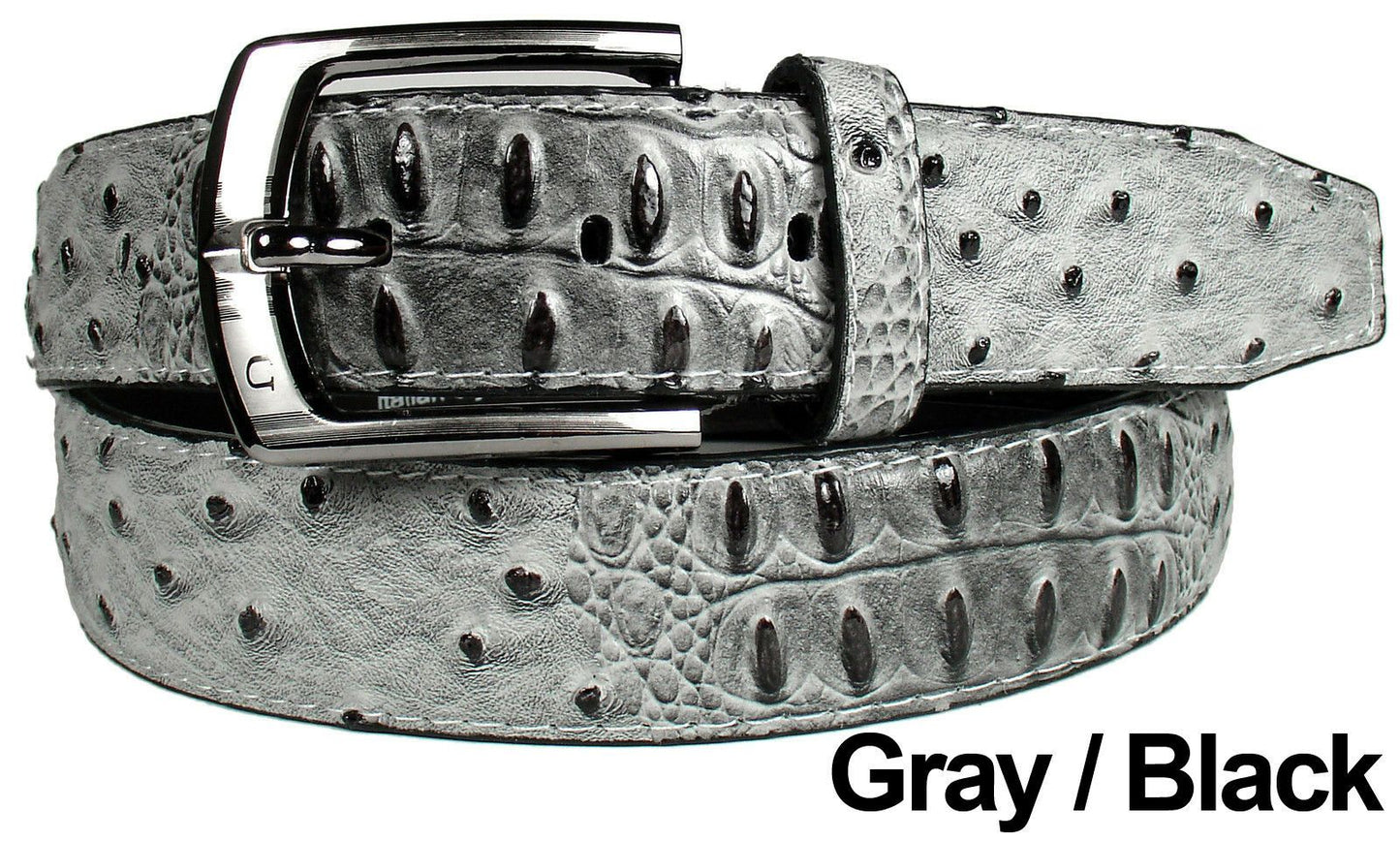 MRoyale™ Men's Faux Alligator Crocodile Skin Belt - Genuine Leather - Metal Buckle mens belts MRoyale™ Gray / Black M 
