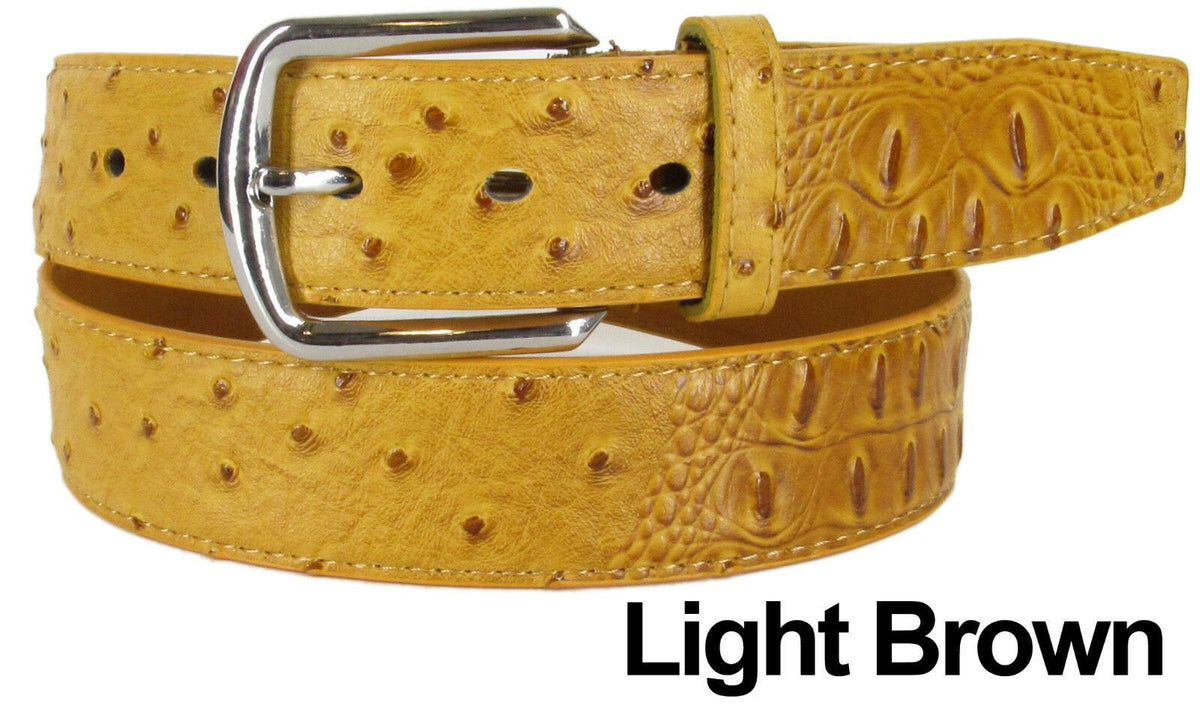 MRoyale™ Men&#39;s Faux Alligator Crocodile Skin Belt - Genuine Leather - Metal Buckle mens belts MRoyale™ Light Brown M 
