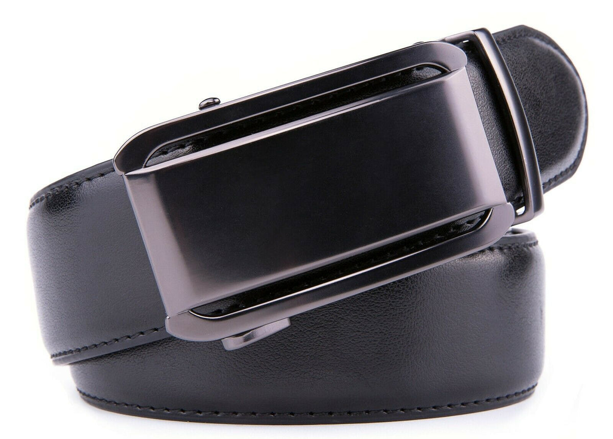 FVLUX™ Faux Leather Ratchet Belt | Men&#39;s 1.4&quot; Wide Automatic Slide Buckle | Silver Steel mens belts FVLUX™ 