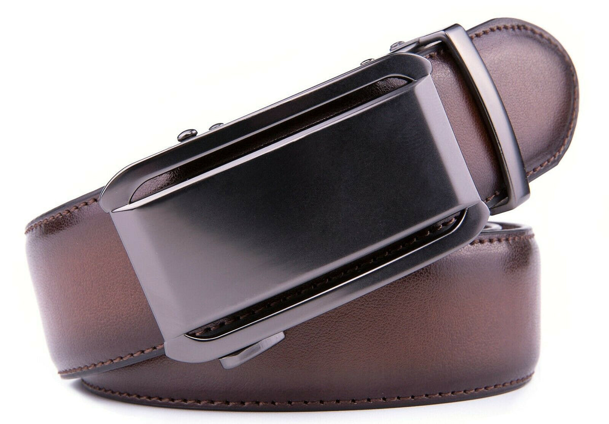 FVLUX™ Faux Leather Ratchet Belt | Men&#39;s 1.4&quot; Wide Automatic Slide Buckle | Silver Steel mens belts FVLUX™ 