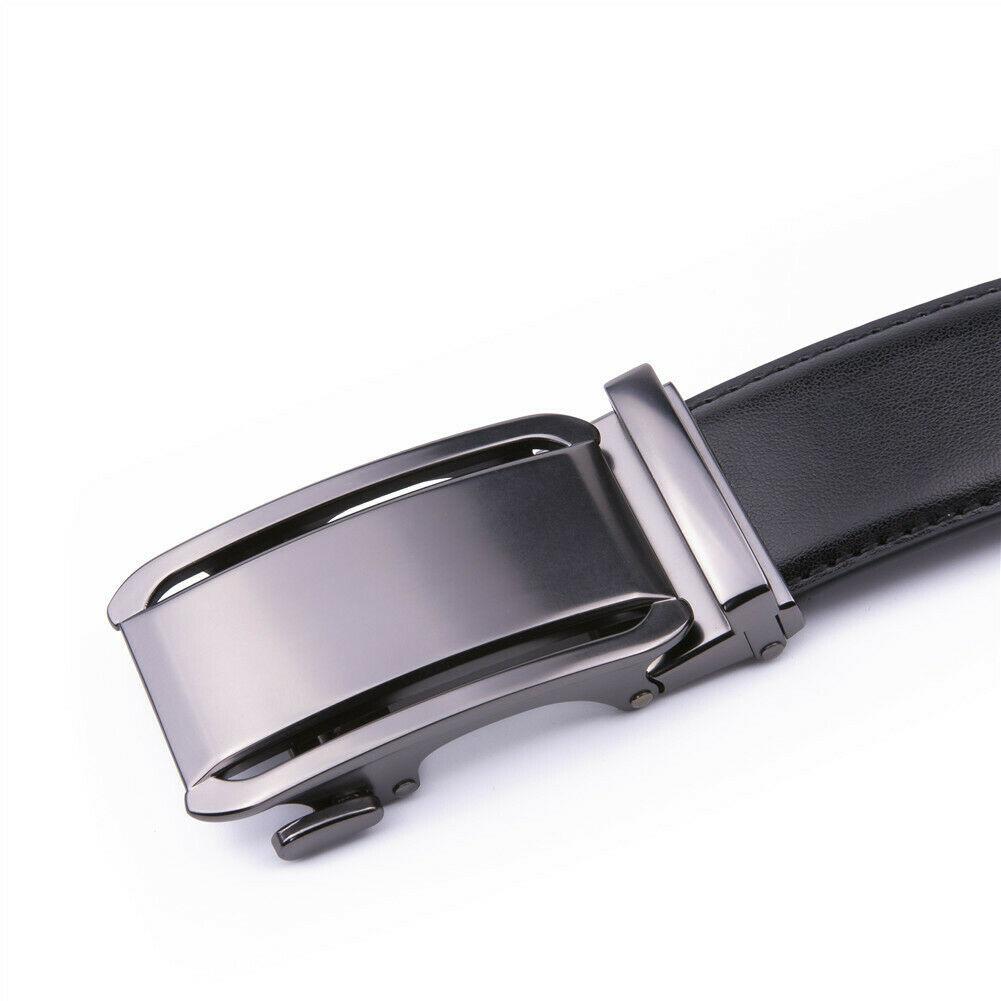 FVLUX™ Faux Leather Ratchet Belt | Men's 1.4" Wide Automatic Slide Buckle | Silver Steel mens belts FVLUX™ 