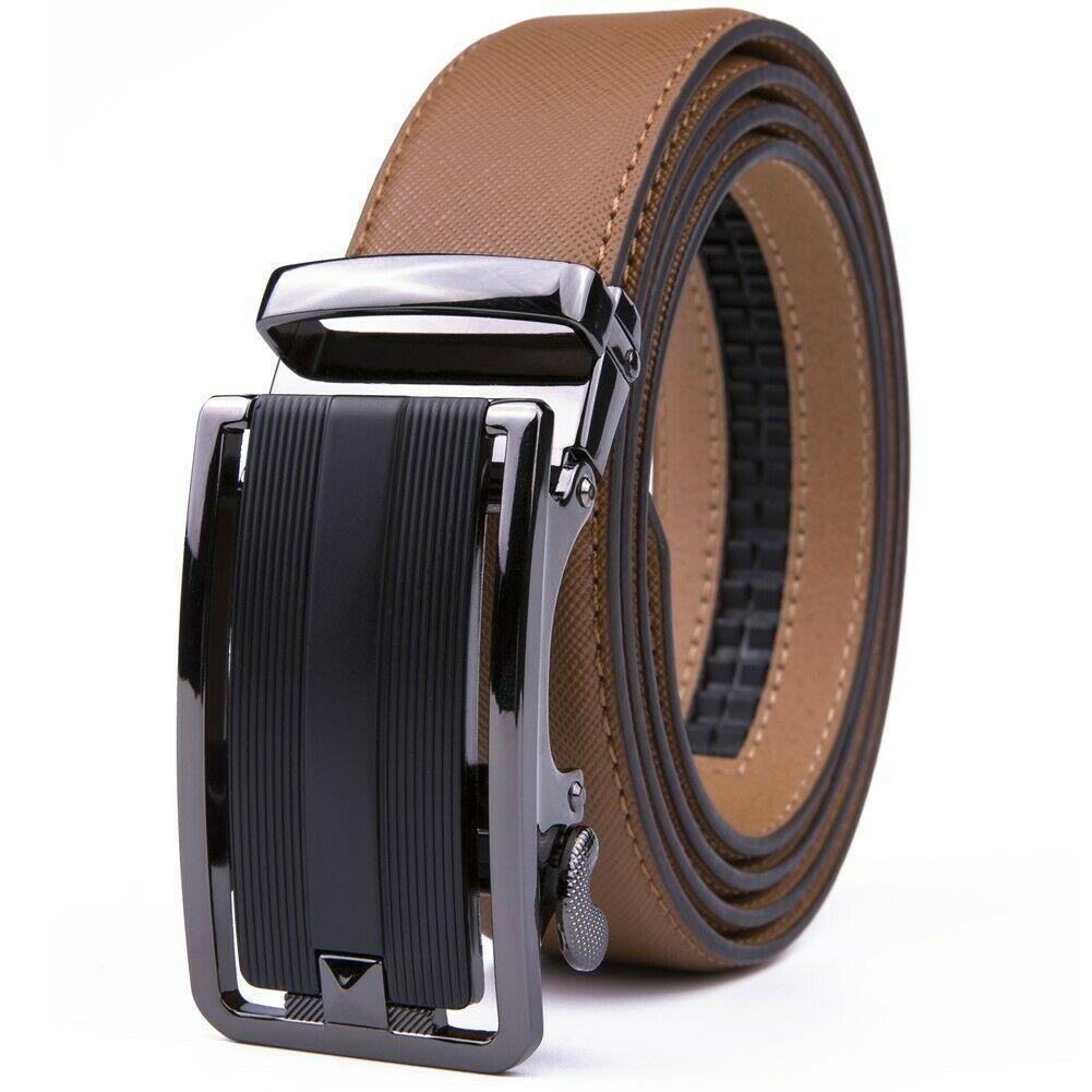 FVLUX™ Faux Leather Ratchet Belt | Men's 1.4" Wide Automatic Slide Buckle | Stainless Steel mens belts FVLUX™ Brown 32/34 