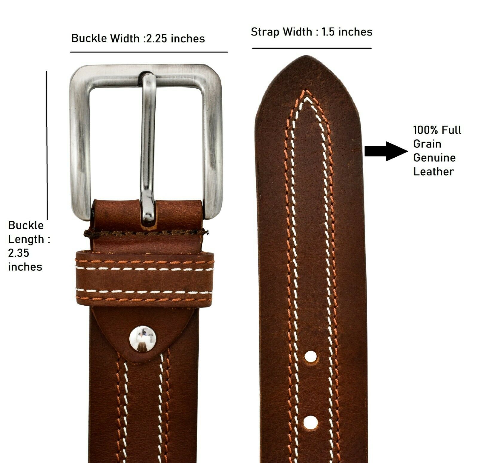 MRoyale™ Handmade FULL GRAIN Premium Leather Belt | Casual Jean, Metal Buckle, Brown/Black mens belts MRoyale™ 