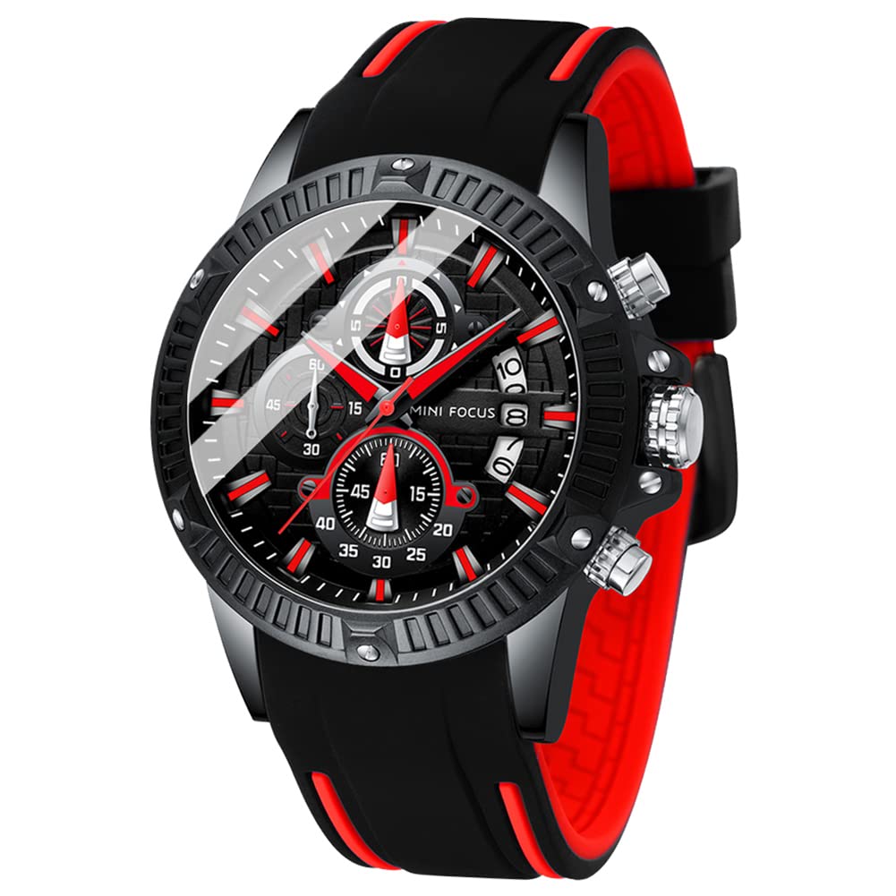 MFOCUSPro™ Men&#39;s Sport Analog Wristwatch - Chronograph, Silicone Strap, Waterproof Wristwatches MFOCUSPro™ Black-Red 