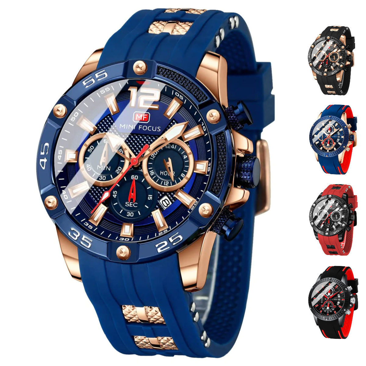 MFOCUSPro™ Men&#39;s Sport Analog Wristwatch - Chronograph, Silicone Strap, Waterproof Wristwatches MFOCUSPro™ Gold-Blue 