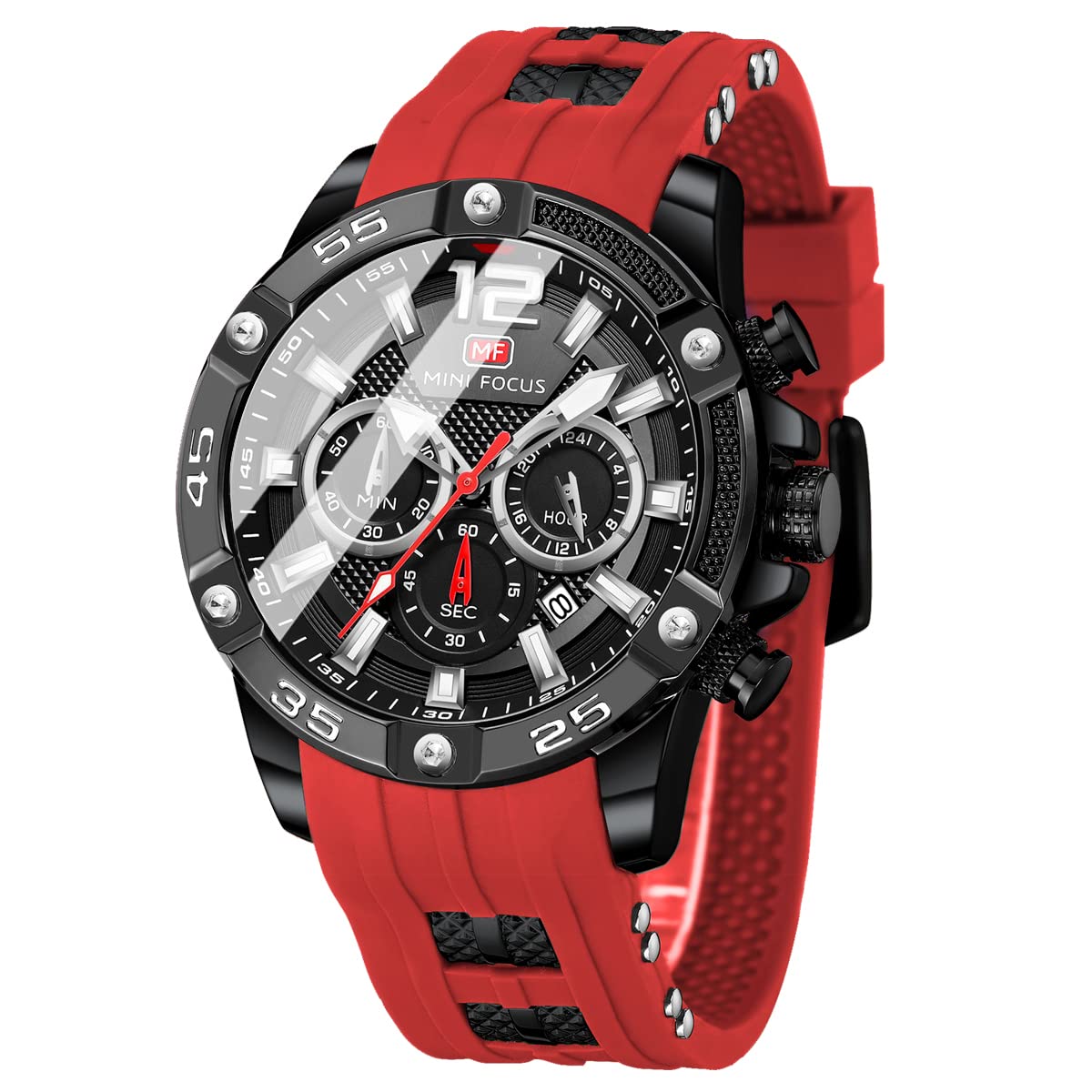 MFOCUSPro™ Men&#39;s Sport Analog Wristwatch - Chronograph, Silicone Strap, Waterproof Wristwatches MFOCUSPro™ Red 