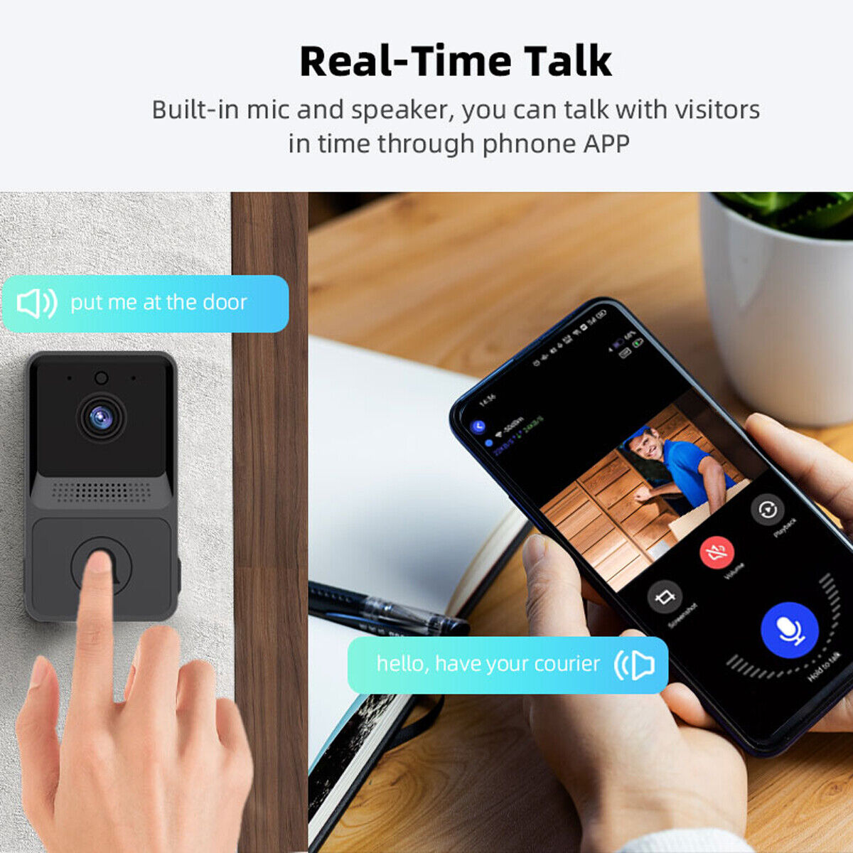 MMSecurify™ Smart HD Video Doorbell - Rechargeable Wireless, 2-Way Intercom, WiFi, Phone App, Cloud Storage smart doorbell MMSecurify™ 