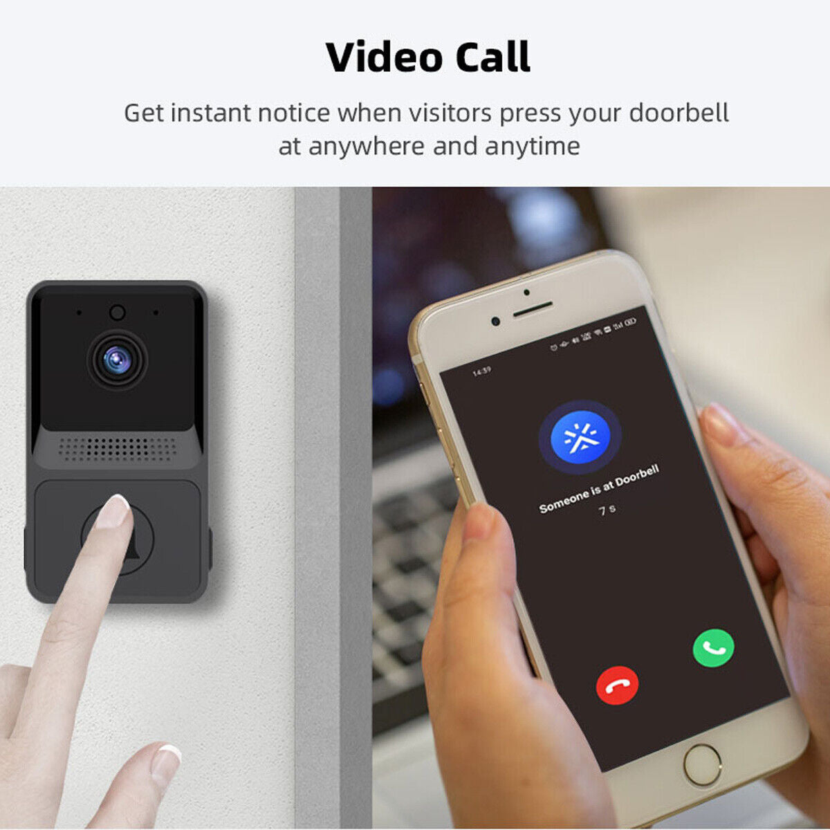 MMSecurify™ Smart HD Video Doorbell - Rechargeable Wireless, 2-Way Intercom, WiFi, Phone App, Cloud Storage smart doorbell MMSecurify™ 