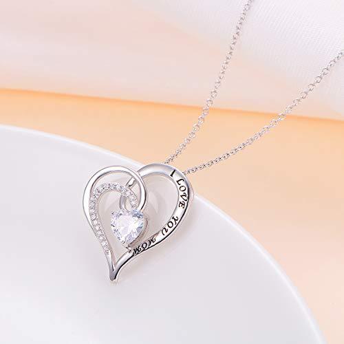Mother&#39;s Day 925 Sterling Silver &#39;Mom Heart&#39; Crystal Cubic Zirconia &#39;I Love You Mom&#39; Quote Necklace Mother Gift SHINELUX™ 