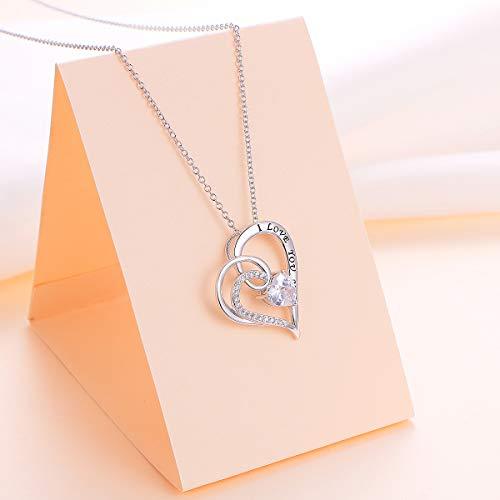 Mother's Day 925 Sterling Silver 'Mom Heart' Crystal Cubic Zirconia 'I Love You Mom' Quote Necklace Mother Gift SHINELUX™ 