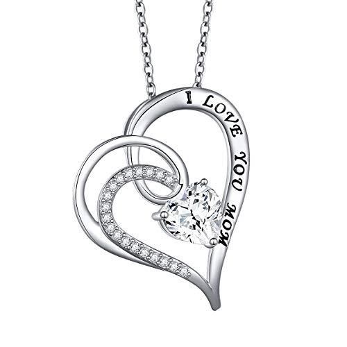Mother&#39;s Day 925 Sterling Silver &#39;Mom Heart&#39; Crystal Cubic Zirconia &#39;I Love You Mom&#39; Quote Necklace Mother Gift SHINELUX™ 