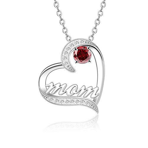 Mother&#39;s Day Birthstone &#39;Mom Heart&#39; 925 Sterling Silver Cubic Zirconia Mom Birthday Necklace EliteDealsOutlet 01-January 