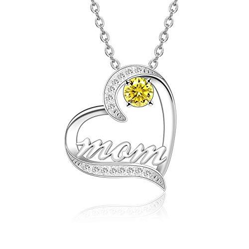 Mother's Day Birthstone 'Mom Heart' 925 Sterling Silver Cubic Zirconia Mom Birthday Necklace EliteDealsOutlet 11-November 