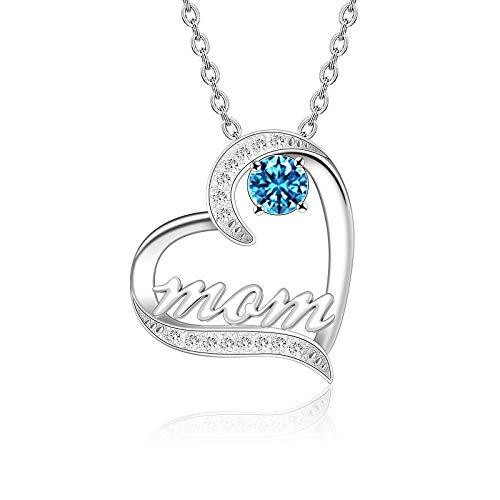 Mother&#39;s Day Birthstone &#39;Mom Heart&#39; 925 Sterling Silver Cubic Zirconia Mom Birthday Necklace EliteDealsOutlet 12-December 