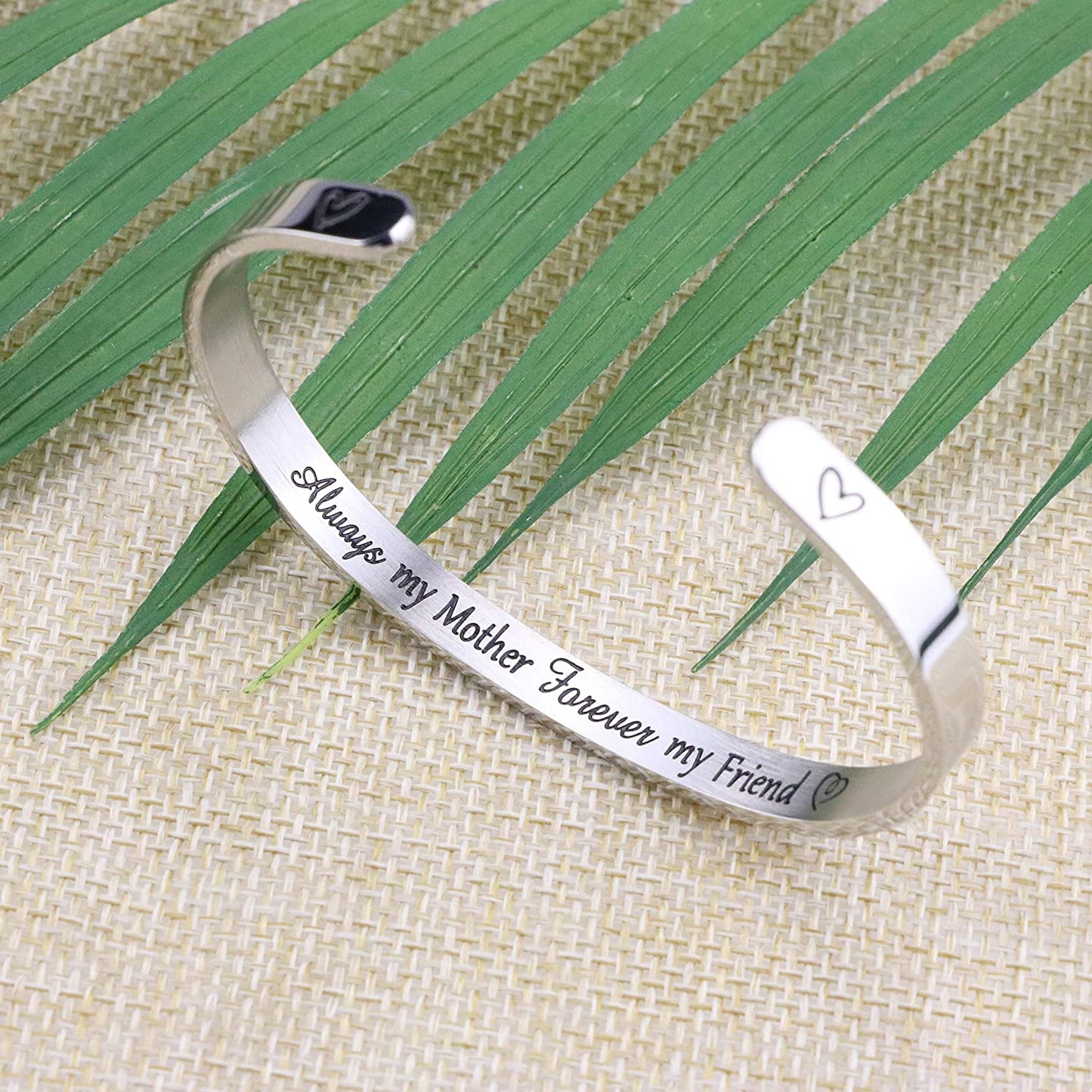 Mother's Day Bracelet + Gift Card: Inspirational Engraved Quote Stainless Steel Cuff Bangle (Always My Mother Forever My Friend) EliteDealsOutlet 