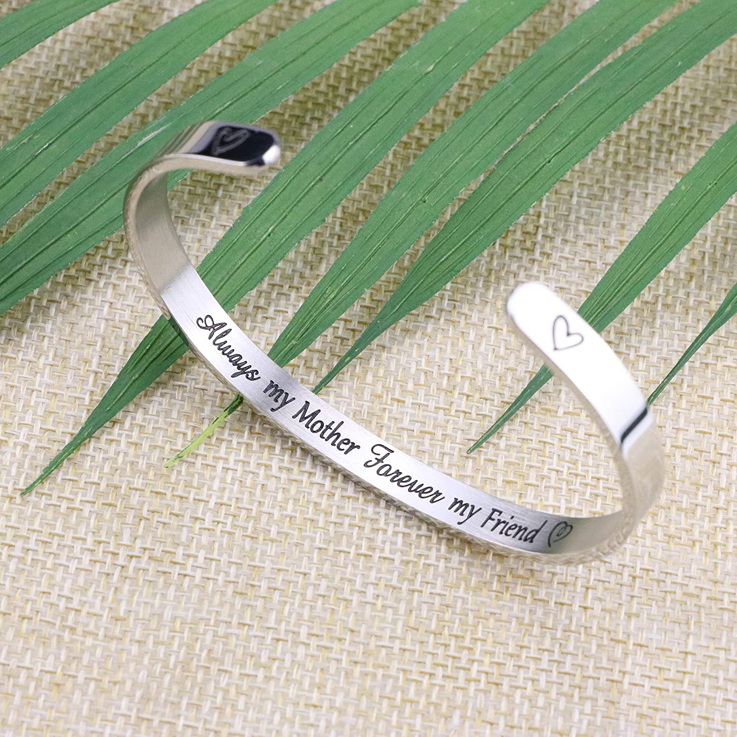 Mother's Day Bracelet + Gift Card: Inspirational Engraved Quote Stainless Steel Cuff Bangle (Always My Mother Forever My Friend) EliteDealsOutlet 