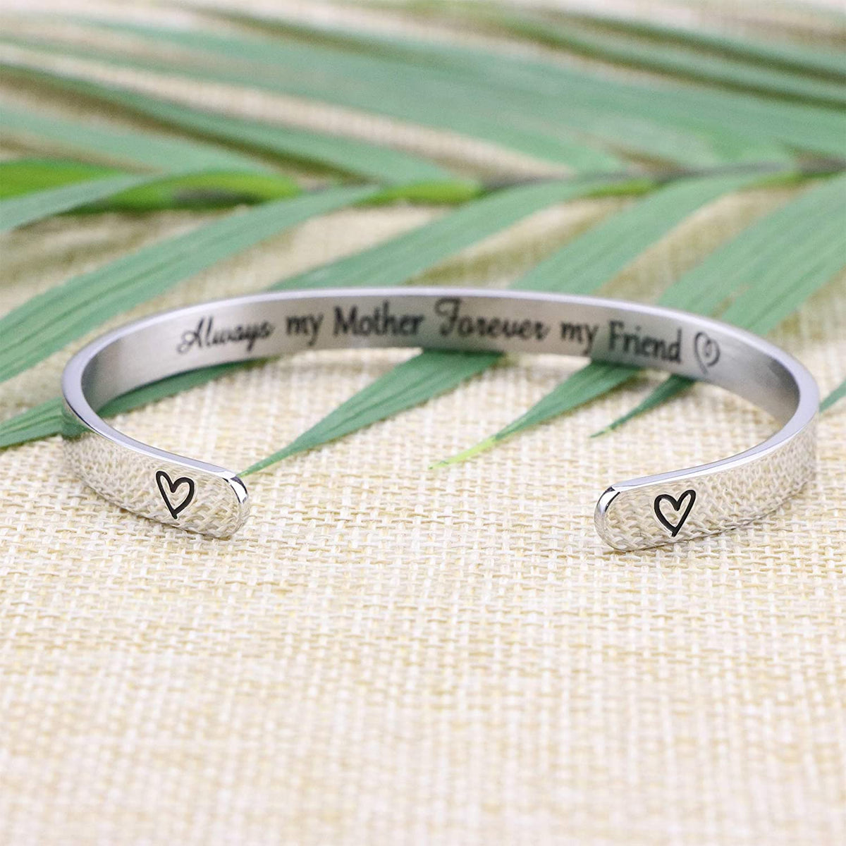 Mother&#39;s Day Bracelet + Gift Card: Inspirational Engraved Quote Stainless Steel Cuff Bangle (Always My Mother Forever My Friend) EliteDealsOutlet 