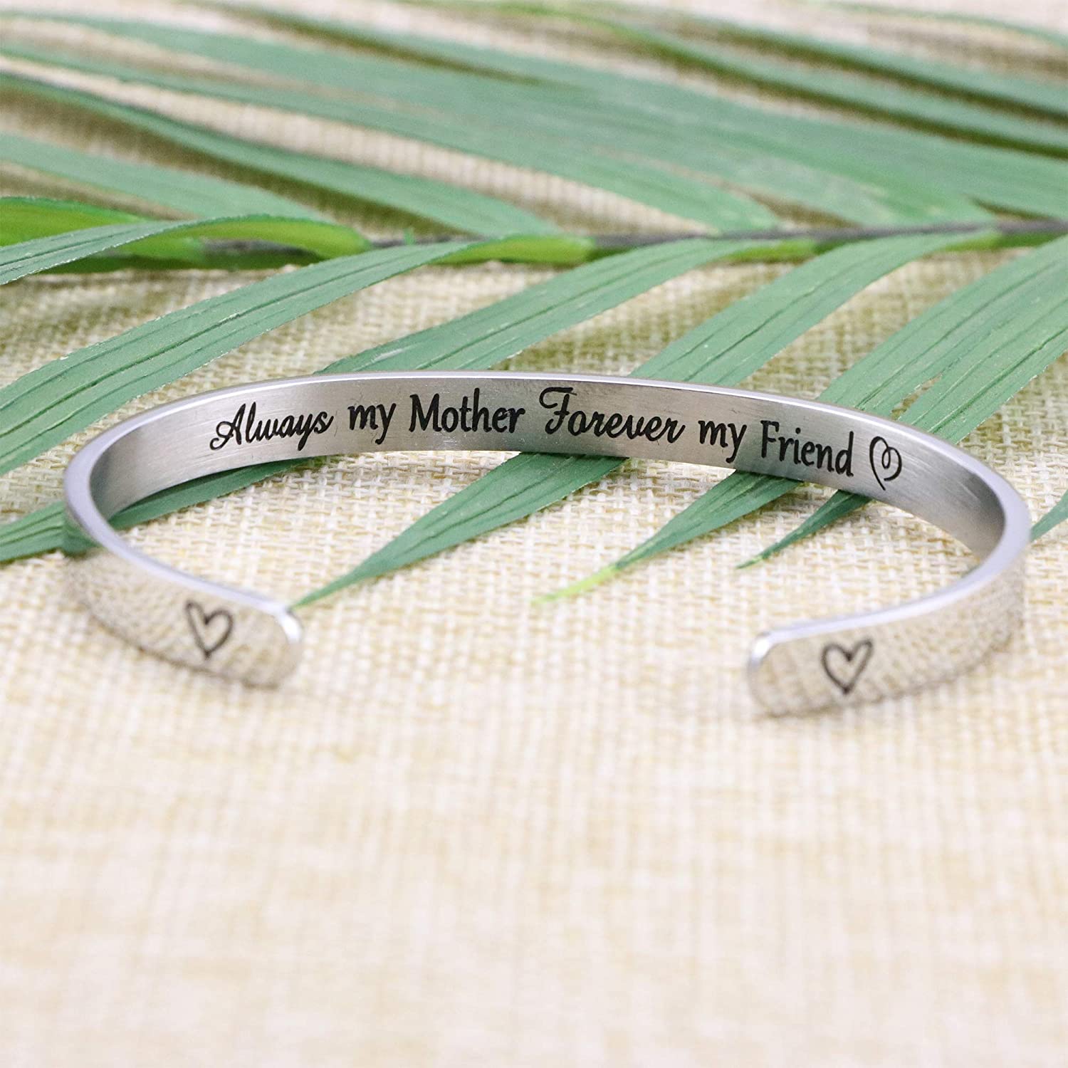 Mother's Day Bracelet + Gift Card: Inspirational Engraved Quote Stainless Steel Cuff Bangle (Always My Mother Forever My Friend) EliteDealsOutlet 
