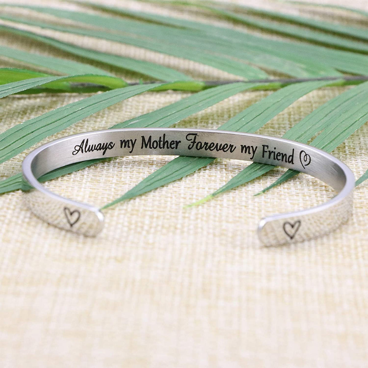 Mother&#39;s Day Bracelet + Gift Card: Inspirational Engraved Quote Stainless Steel Cuff Bangle (Always My Mother Forever My Friend) EliteDealsOutlet 
