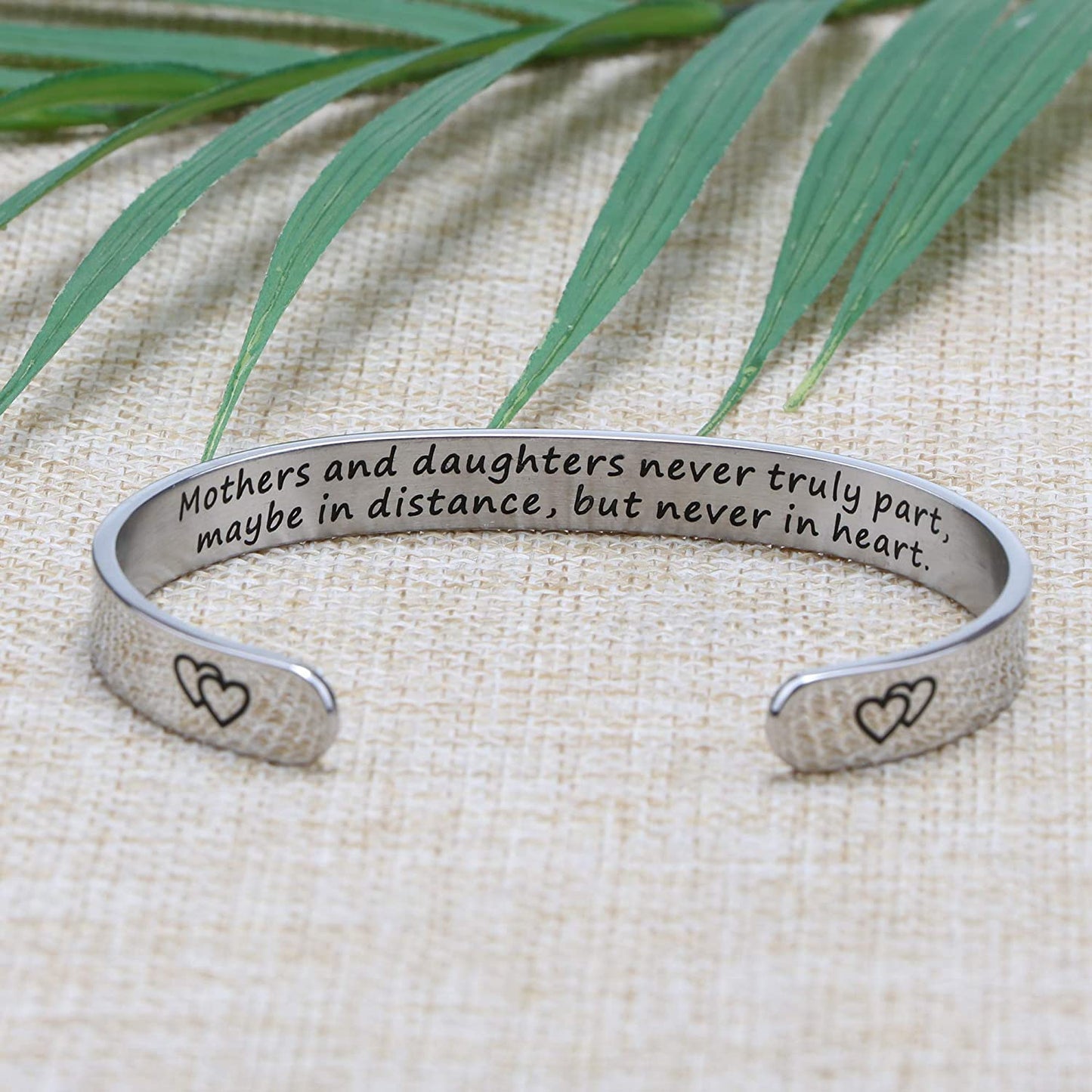 Mother's Day Bracelet + Gift Card: Inspirational Engraved Quote Stainless Steel Cuff Bangle (Mothers and Daughters Never Truly Part) EliteDealsOutlet 