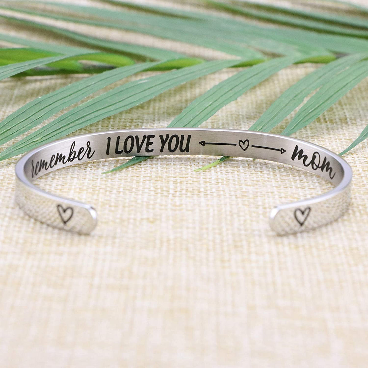 Mother's Day Bracelet + Gift Card: Inspirational Engraved Quote Stainless Steel Cuff Bangle (Remember I Love You Mom) EliteDealsOutlet 