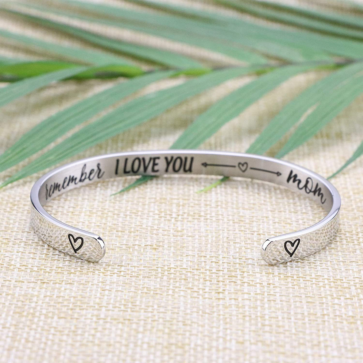 Mother's Day Bracelet + Gift Card: Inspirational Engraved Quote Stainless Steel Cuff Bangle (Remember I Love You Mom) EliteDealsOutlet 
