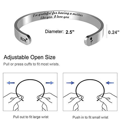 Mother's Day Inspirational Engraved Rose Bracelet: Stainless Steel Wide Cuff Bangle Mom Gift EliteDealsOutlet 
