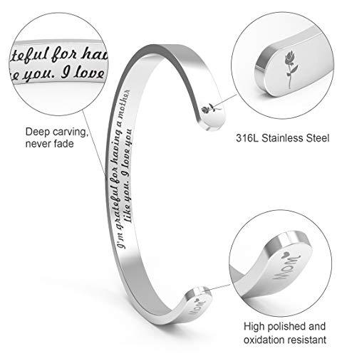 Mother&#39;s Day Inspirational Engraved Rose Bracelet: Stainless Steel Wide Cuff Bangle Mom Gift EliteDealsOutlet 