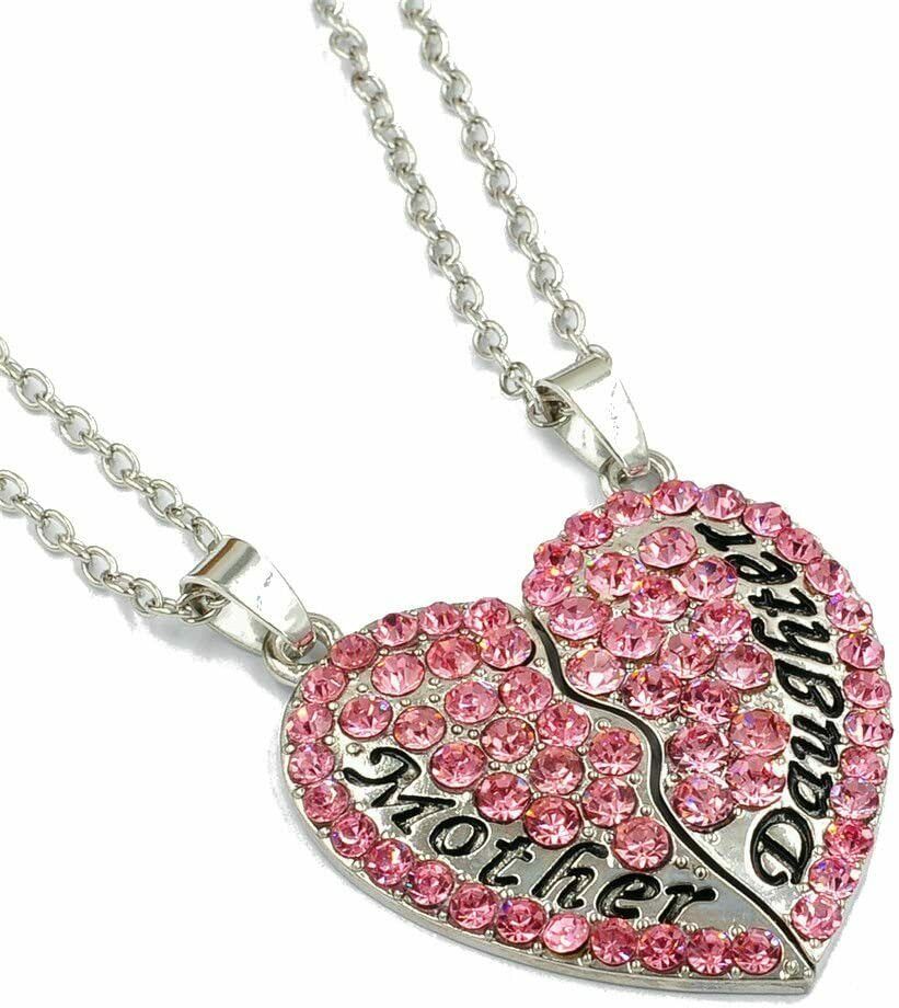 Mother&#39;s Day &#39;Mother &amp; Daughter&#39; 2-Piece Heart Pink Crystal Rhinestone Necklace Pendant &amp; Chain Gift Mother Gift SHINELUX™ 