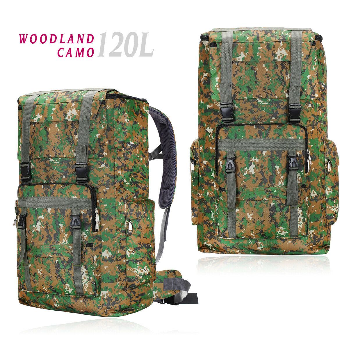 MROYALE™ 120L XL Tactical Outdoor Hiking Backpack | Supersize, MOLLE, Bug Out tactical bag MRoyale™ Woodland Camo 